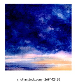 Night sky. Hand Drawn Vector Watercolor Illustration. Isolated on white background.