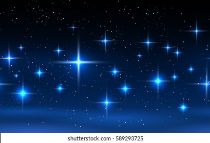 Night sky horizontal seamless pattern. Vector blue background with glowing stars vector illustration