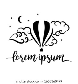 night sky with hot air balloon, vector logo template 