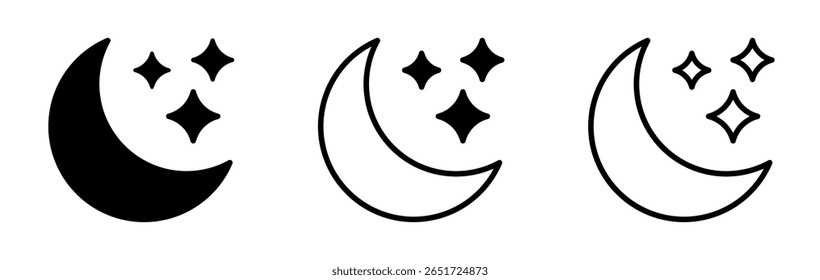 Ícone do céu noturno. Ícone de lua crescente e estrelas minúsculas.