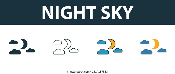 Night Sky icon set. Premium simple element in different styles from halloween icons collection. Set of night sky icon in filled, outline, colored and flat symbols concept.
