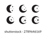 Night sky icons. Moon phases. Celestial bodies. Astronomy symbols.
