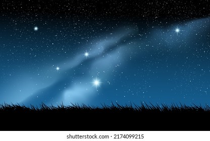 Night sky illustration with grass and milky way