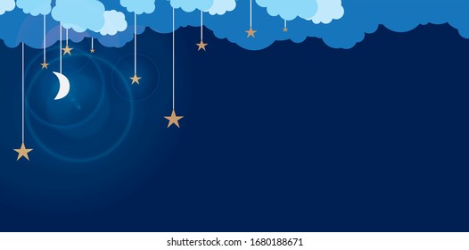 Nachthimmel-Kids-Muster blauer Hintergrund-Mond und Vektorillustration-Illustration