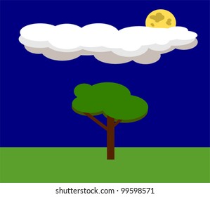 night sky landscape with clouds moon and tree