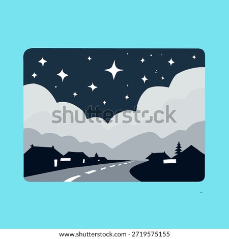 Night sky landscape in flat style for Nyepi silence theme. Ideal for peaceful backgrounds, spiritual visuals, cultural posters, and editorial design.