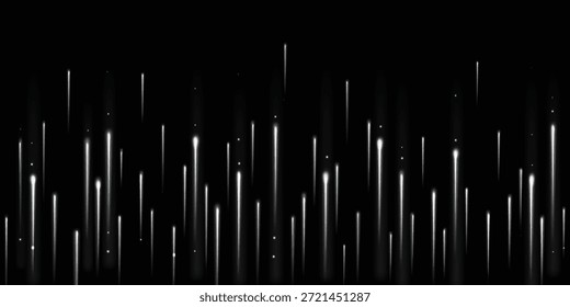 Rayas de luz del cielo nocturno: Lluvia Abstractas de rayos blancos sobre fondo negro EPS10