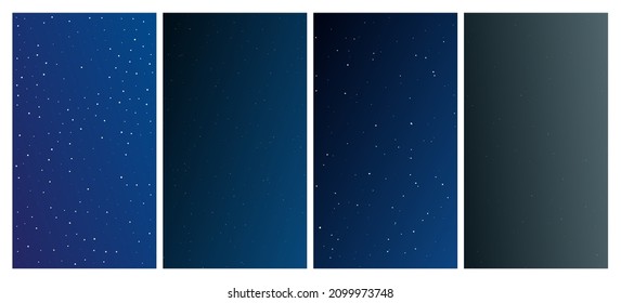 Night sky with many stars. Set of four abstract nature backgrounds with stardust in deep universe. Vector illustration