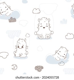 cielo nocturno, monstruo sobre nubes.  Patrón sin soldadura para tela, papel, envoltura, ropa, textil, papel pintado