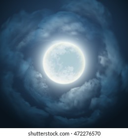 Night Sky With The Moon And Cloud. Vector Illustration EPS10