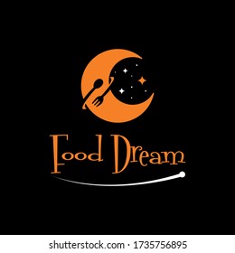Night Sky Moon with Spoon and Spork Logo Design Template Inspiration