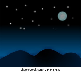 Night sky with moon and stars in the sky