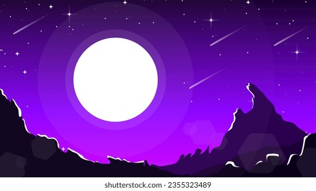 night sky with moon and stars background. mountain view at night with moon and stars. mountain landscape background. mountain landscape wallpaper for dekstop.  