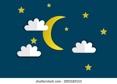 night sky. moon, stars and clouds in midnight.