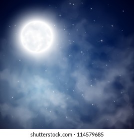 Night sky with the moon and stars. Eps 10