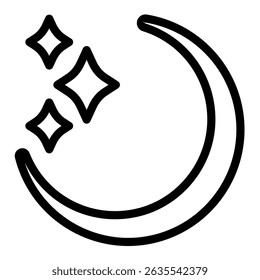 Night sky with moon and stars line icon, arabian desert concept. Vector graphics. Moon and stars, starry night sign on white background, style mobile or design