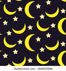 night sky moon and stars seamless vector pattern