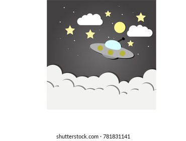 night sky moon stars and ufo