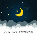 Night sky moon and stars vector background Illustration