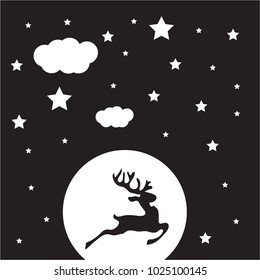 Night sky Moon and Stars Vector illustration