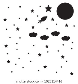 Night sky Moon and Stars Vector illustration