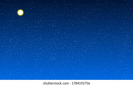 Night sky with moon and stars. Vector illustration.