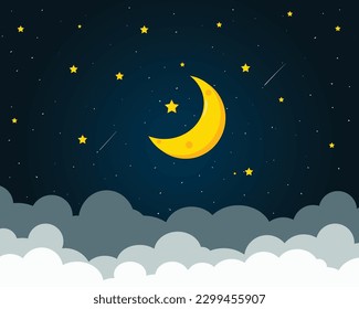 Night sky moon and stars vector background Illustration