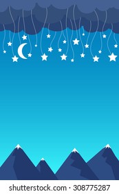 Night sky with moon and stars, vector illustration