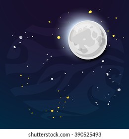 Night sky with Moon and stars vector illustration with place for text