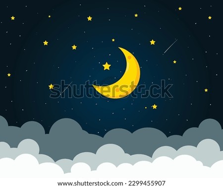 Night sky moon and stars vector background Illustration