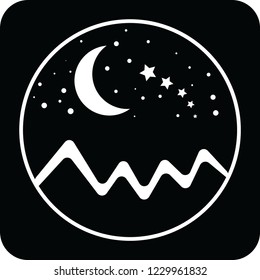 Night sky and mountain icon for web and print