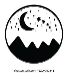 Night sky and mountain icon for web and print 