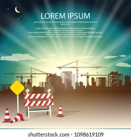 night sky over the city with construction area. Vector illustration