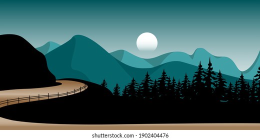 Night sky over mountain landscape. Beautiful night. eps vector