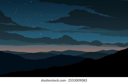 Night sky over mountain range