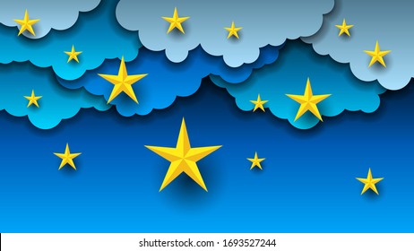 Night Sky Paper Cut Background WIth Stars Vector