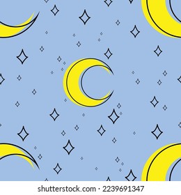 Patrón de cielo nocturno. Luna, estrellas, fondo azul