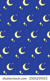 Night sky pattern with moon and stars,  Moon pattern, stars pattern. Child pattern