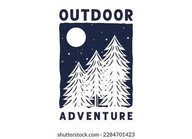 Night Sky Pine Evergreen Spruce Conifer Larch Cypress Fir Forest with Snow Badge Emblem for Outdoor Camp Adventure T Shirt Logo Design