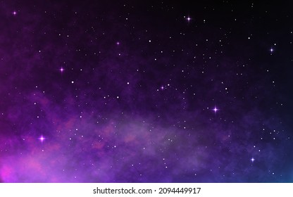 Night sky. Realistic starry cosmos texture. Magic glowing galaxy with bright stars. Shining space background with constellations. Infinite universe. Vector illustration.