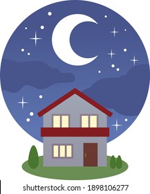 Night sky and red roof house