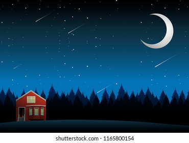Night sky scene over house