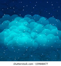 Night sky with shiny stars and clouds