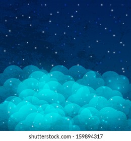 Night sky with shiny stars and clouds