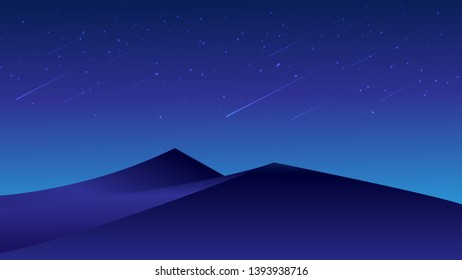 night sky and shooting star in desert background. vector illustration use for banner, web, magazine, book, graphics, print, wallpaper, game design