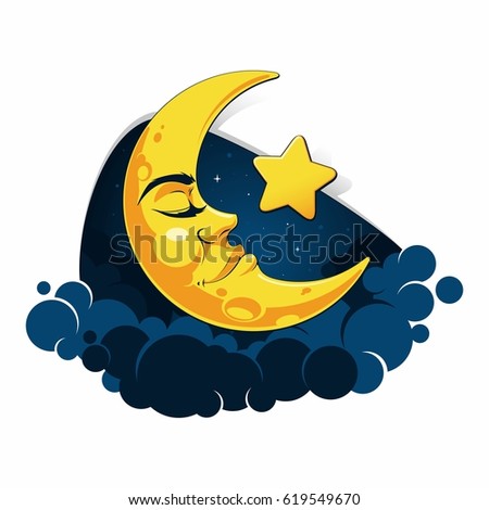 night sky and sleeping smiling moon