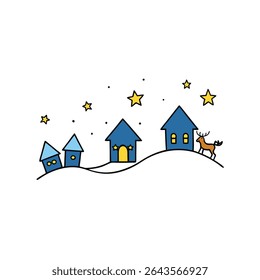 a night sky with sleigh and reindeer flying over