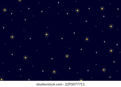 Night sky and space illustration with stars and lotus flowers