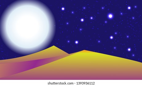 night sky and star in desert with light moon background. vector illustration use for banner, web, magazine, book, graphics, print, wallpaper, game design