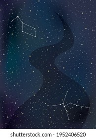 The night sky of star festival with the milky way. Lyra and aquila. vector illustration.
